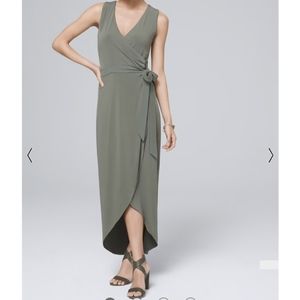White House Black Market Matte Jersey Midi Wrap Sandal Dress Size Small Olive